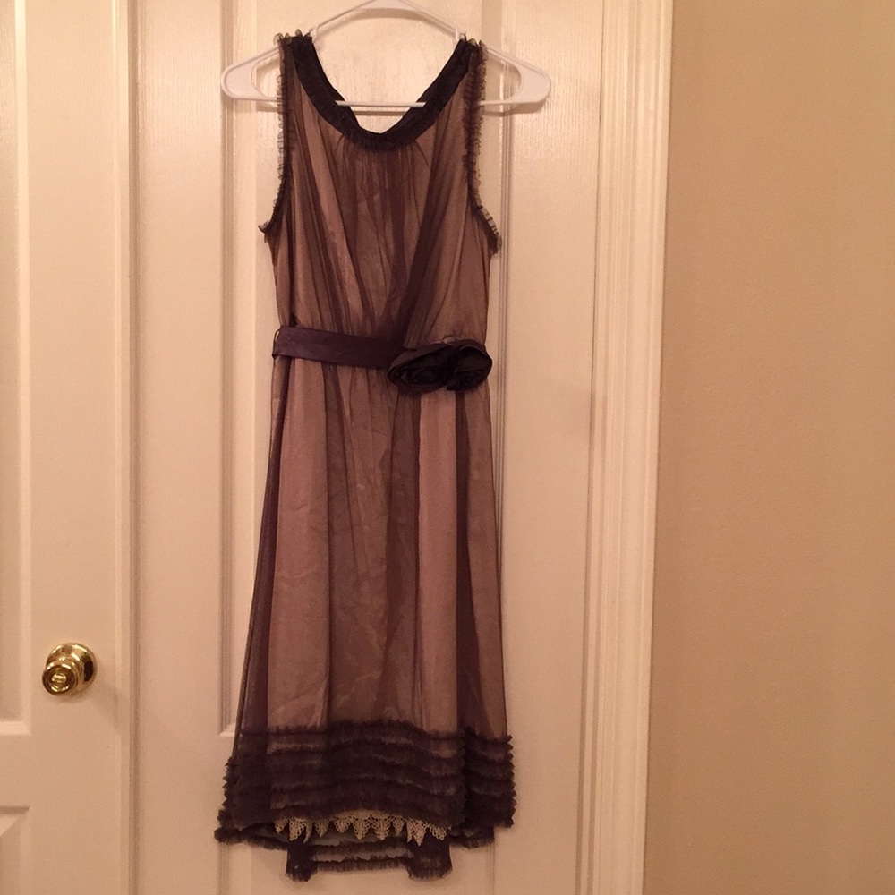 Y2K Anthropologie Sheer Brown Dress with Belt